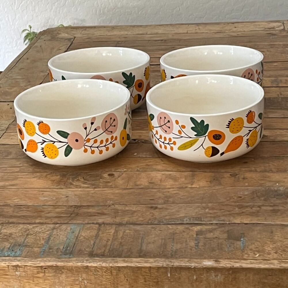 Mainstays Stoneware 6" Bowls Harvest Floral Set of 4 Colorful